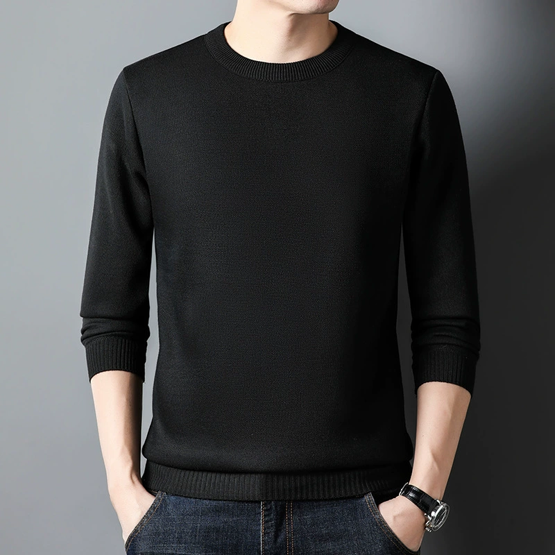 Трикотаж Мужской свитер с круглым вырезом Осень-зима Утолщенный трикотаж Свободная основа Рубашка для папы среднего возраста