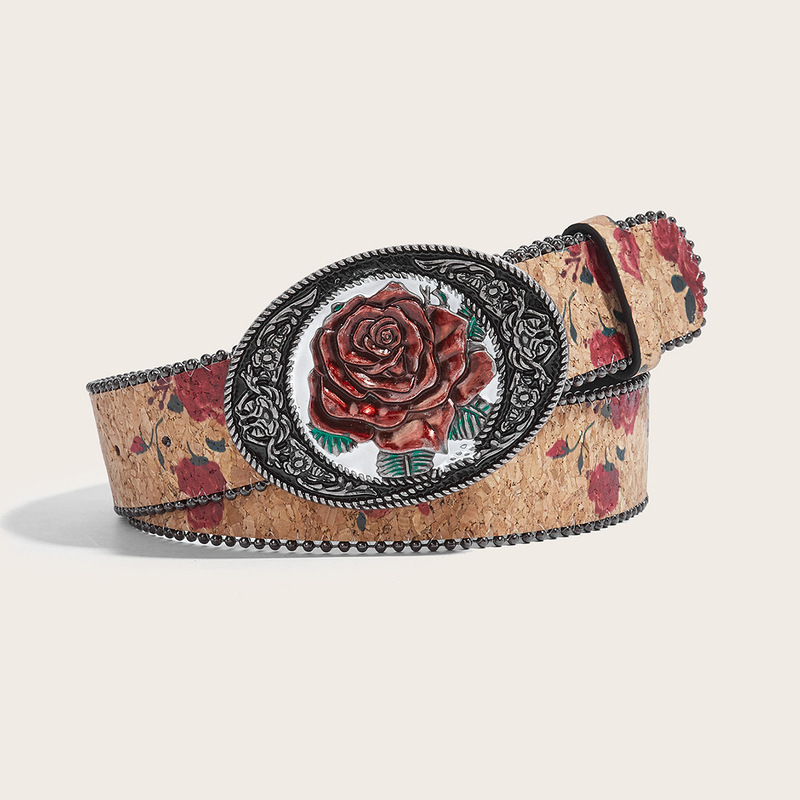 Flower Belt Buckle Rose Embossed Belt Dress Girdle Decorative Belt Large Buckle Casual Jeans Belt