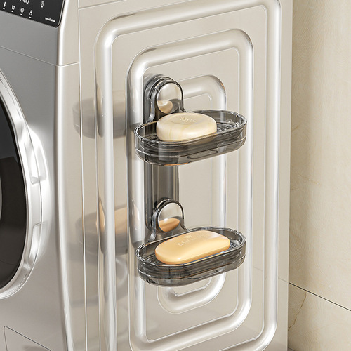 Hole-free double-layer soap holder, wall-mounted with hollow drainage, household washable high-end bathroom soap storage box