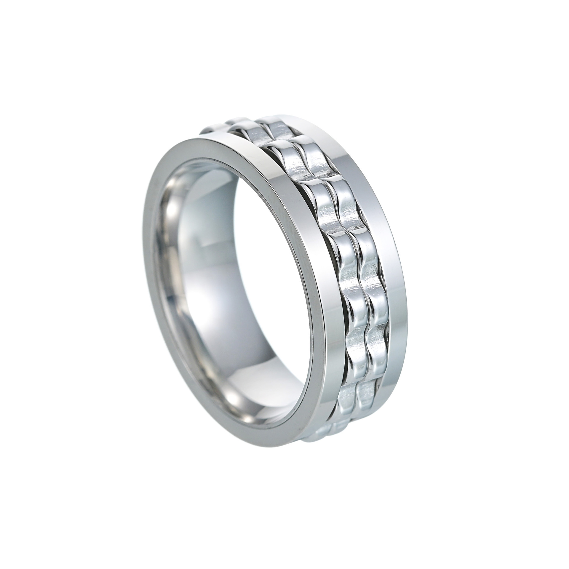 Men'S Gender Hip-Hop Geometric 304 Stainless Steel Plating Chain Gold Plated PVD Coated Men'S Rings Men Band Rings
