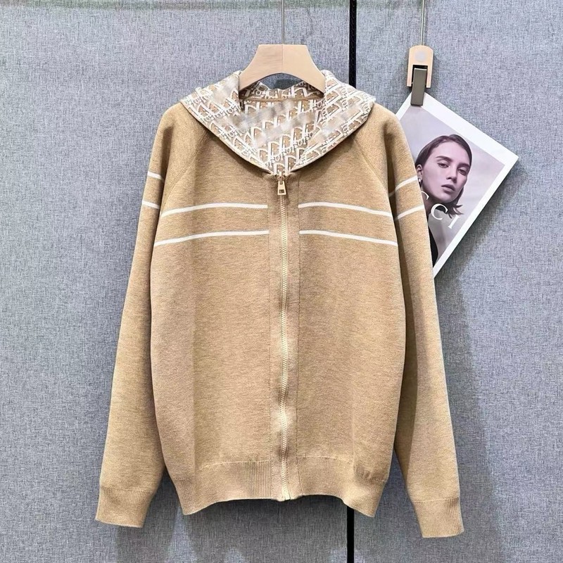高版本 欧货高端冬天新款复古双面穿老花字母连帽开衫羊绒外套女|undefined
