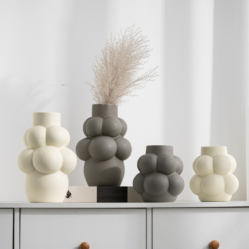 Modern Minimalist Bubble Ceramic Vase, Irregular Flower Holder, High-End Decorative Accent for Indoor Soft Furnishings
