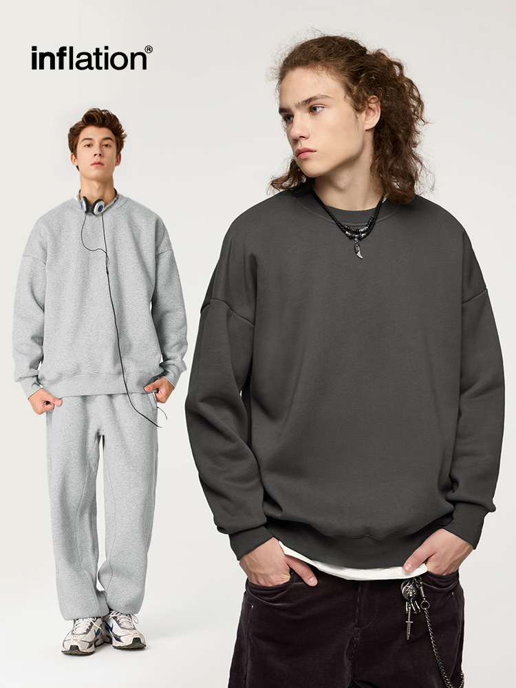 捷展メンズウェア | 350G裏起毛トレンドブランドゆったりレインボーラウンドネックセーター25秋冬新作フリーストップス