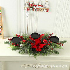 ソースクロスボーダー新しいクリスマス籐燭台ガーランド植毛クリスマスキャンドルカップガーランドクリスマスキャンドルホルダー籐