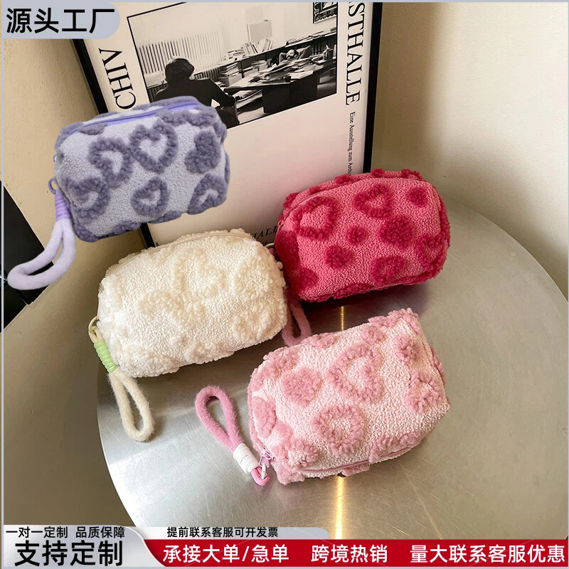 국경 간 자카드 사랑 봉제 화장품 가방 대용량 연필 가방 높은 가치의 귀여운 여행 세척 보관 가방