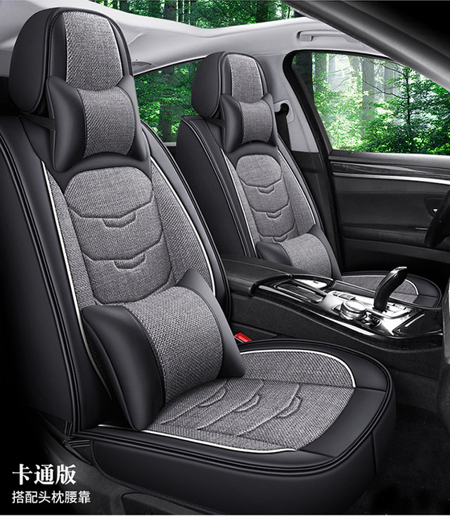 New Leather and Hemp Car Seat Cushion Foreign Trade Wholesale All-Inclusive Four-Season Universal Cartoon Car Seat Cover Linen Breathable Car Cushion
