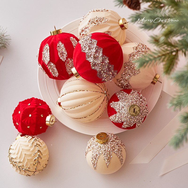 Decoración de Navidad de 8cm vino rosado flojo bola de Navidad decoración de árbol de Navidad colgante vestido de vacaciones de alta calidad colgante