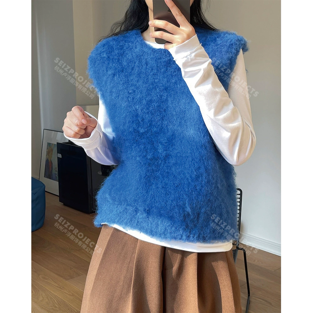 Новая осенняя коллекция от Лувра: длинный, мягкий на ощупь, вязаный жилет из шерсти с круглым вырезом, свободного кроя, стройнящий, для многослойного ношения, без рукавов.