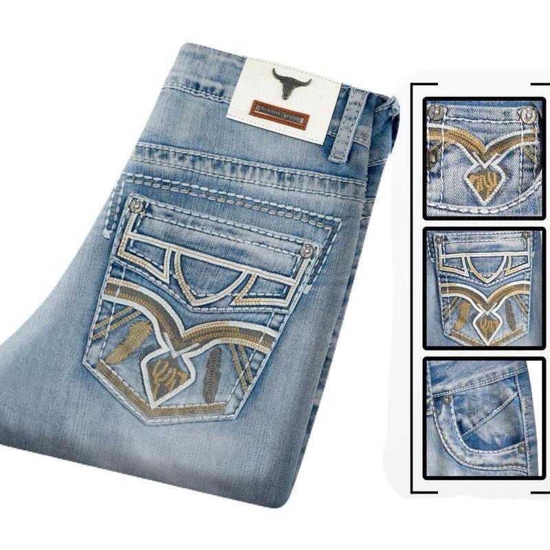 G6369 Dropshipping Aliexpress Amazon Cross-Border New Blue Western Jeans Men's Jeans