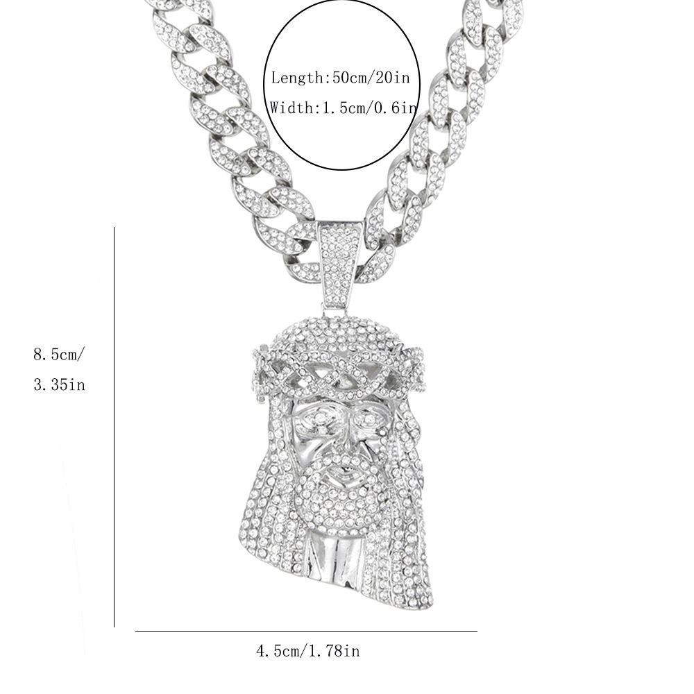 Portrait Necklace For Men With Rhinestones And Cuban Chain_voghion.com