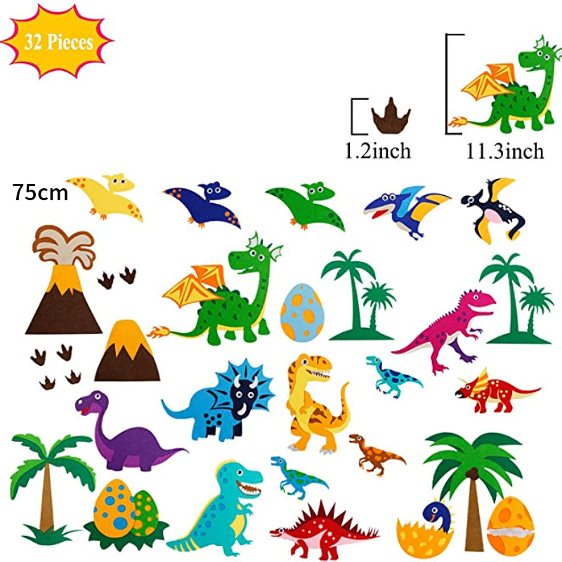 Historia traje de niño en edad escolar colgando dinosaurio storyboard bolsa de juego para niños aprendiendo actividades de narración