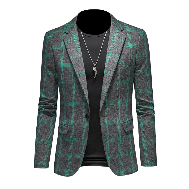 2024 Men's Casual Suit Plaid Slim-fit Suit Jacket Men's Fashionable Handsome Jacket Suit Trendy Western-style Jacket