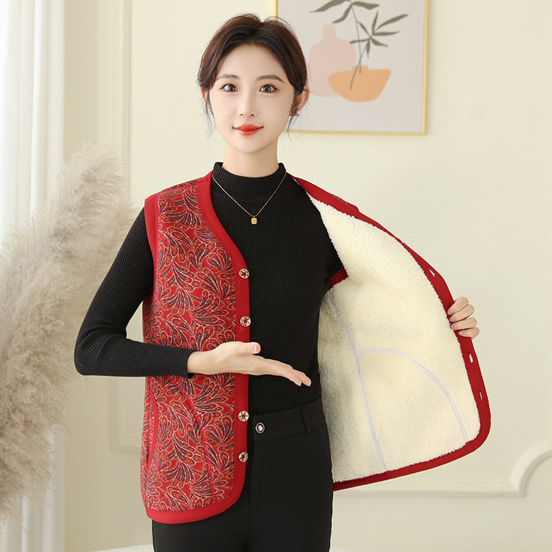 奶奶装马甲中老年人女装坎肩秋冬加绒加厚上衣妈妈马夹保暖内衣女