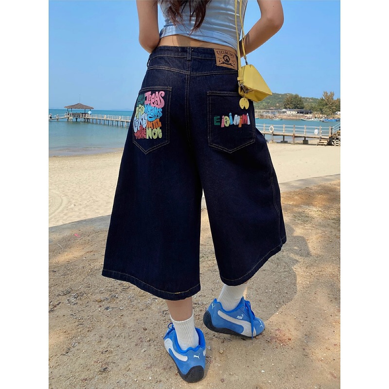 plus size American Style High Street Printed Wide Leg Denim Shorts Women's 2025 Summer Loose Slimming Casual Capri Pants plus size American Style High Street Printed Wide Leg Denim Shorts Women's 2025 Summer Loose Slimming Casual Capri Pants