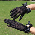 跨境新款网纱蕾丝手套豹纹珍珠花黑色性感透视复古透气薄弹力分指