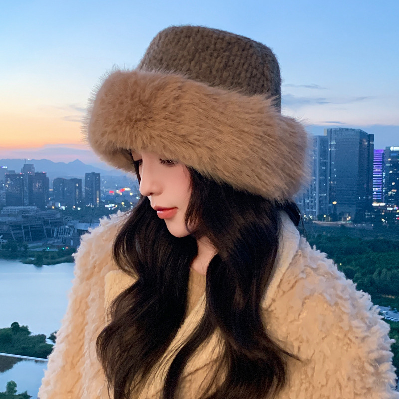 帽子女款冬季防寒保暖蒙古帽百搭显脸小包头帽户外休闲毛绒水桶帽|undefined