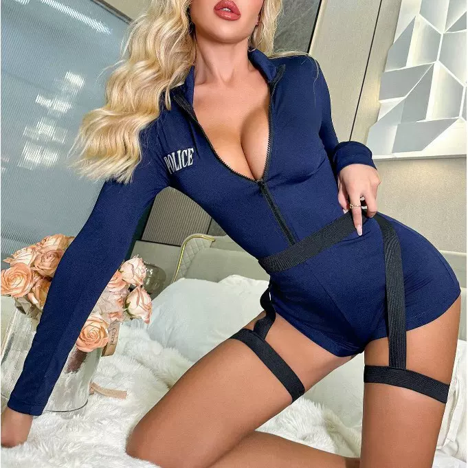 外贸货源跨境欧美新款性感包臀连体夜场女警cos制服情趣内衣套装