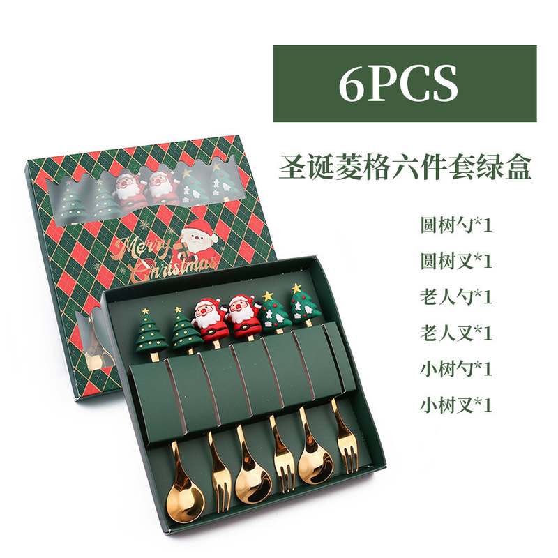 クロスボーダーステンレス鋼クリスマススプーンフォークセットクリエイティブギフト食器フルーツフォークかわいいクリスマスツリー雪だるまコーヒースプーン|undefined