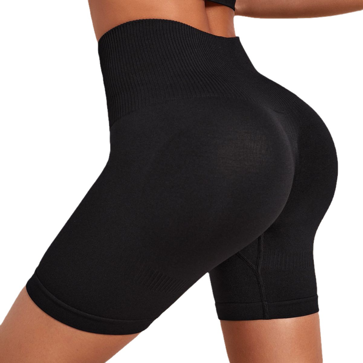 Europa y América de alta cintura transpirable levantamiento de la cadera vientre contracción quinto pantalones de punto sin costuras de secado rápido fitness yoga pantalones cortos para correr