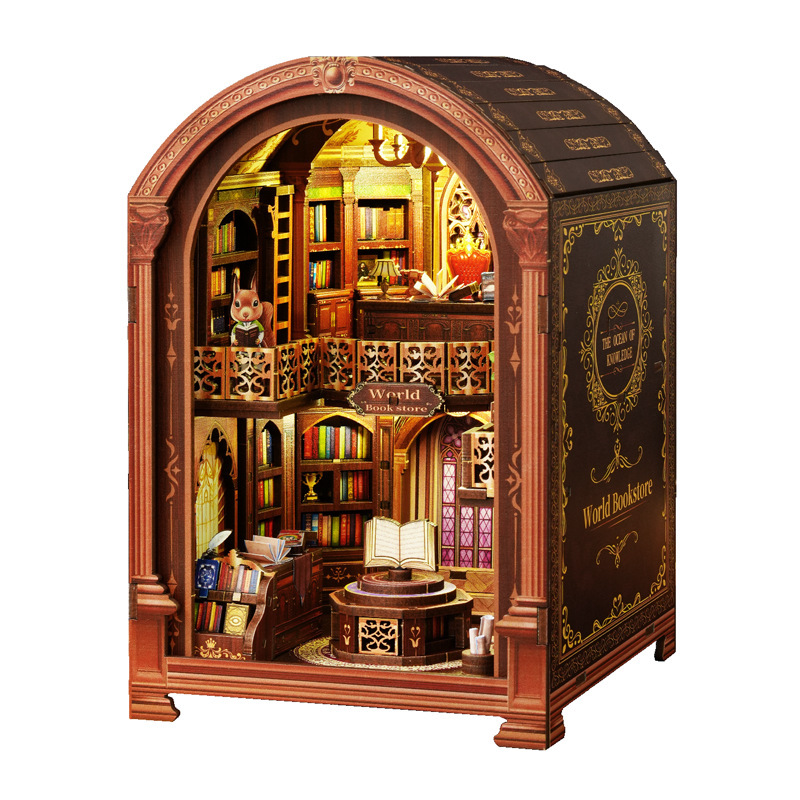 新品万国书店DIY书立diy小房子拼装小屋立体书立手工模型书摆件|undefined