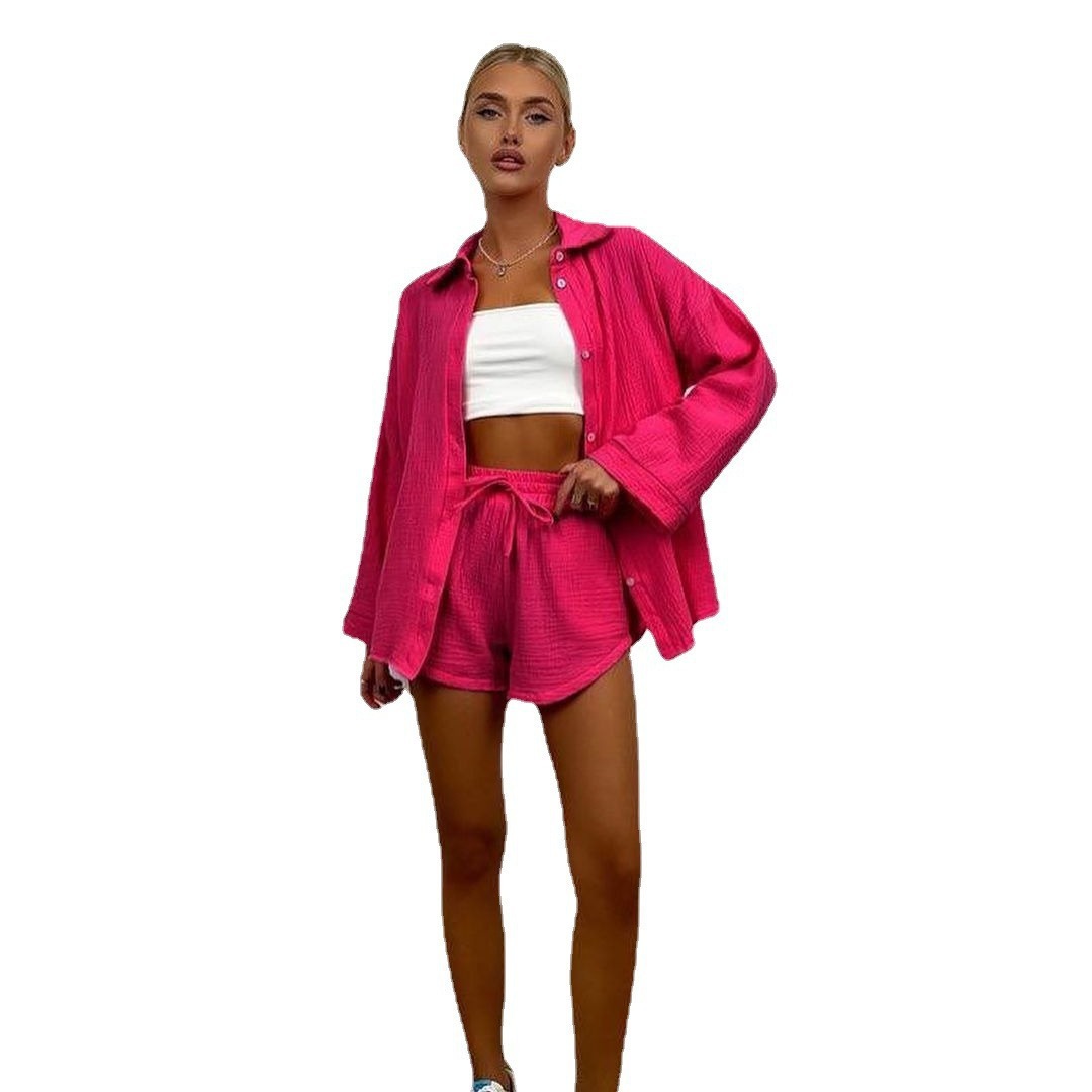 Damen Hemdbluse Und Shorts Set Aus Reiner Baumwolle_voghion.com