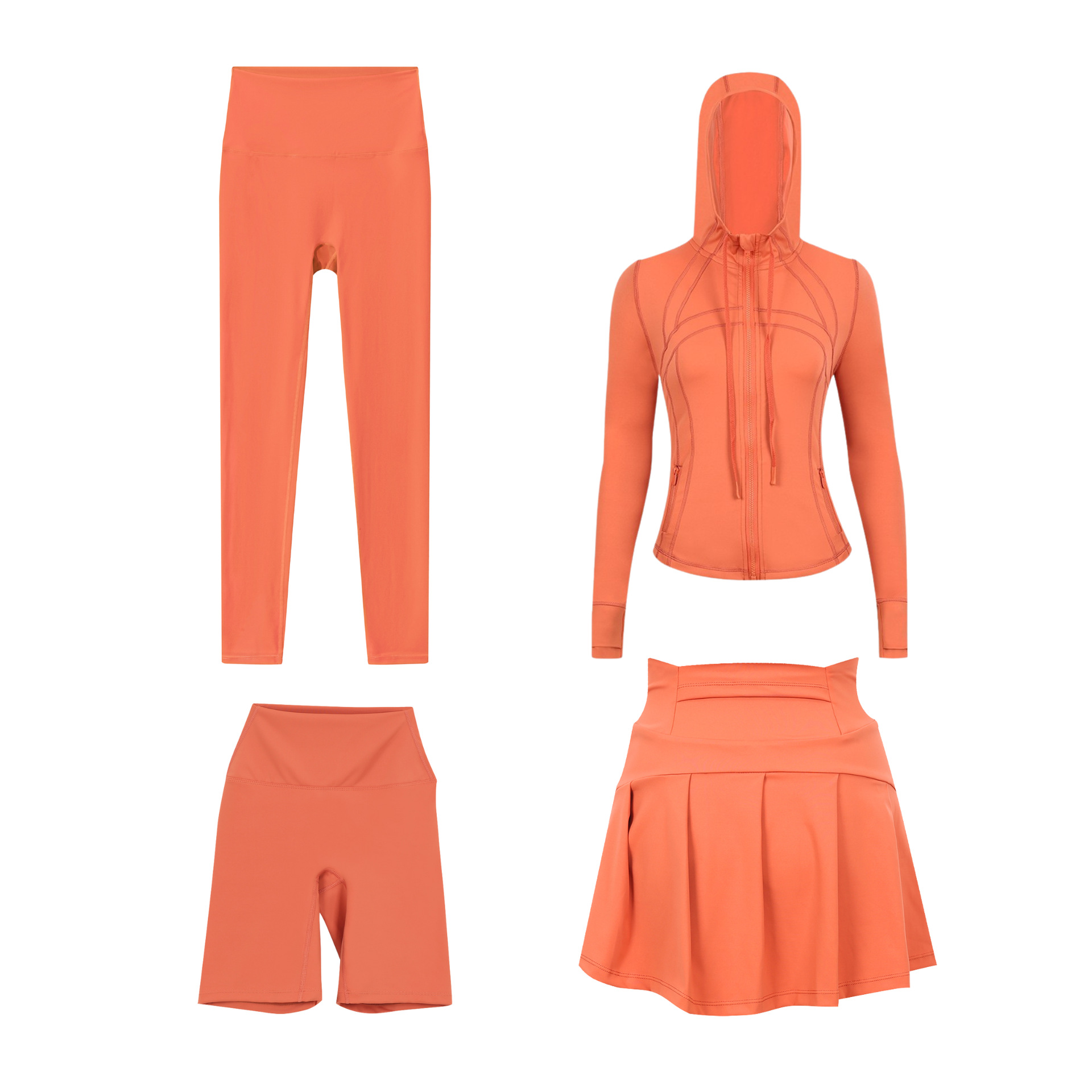 Women's Four Piece Set Sportswear Hooded Jacket Cropped Pants Short Skirt Slim Fit Outerwear Elastic Sports Jacket_ecoleips.com