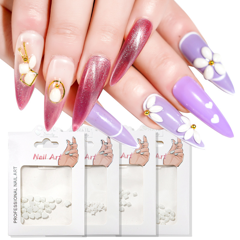 Accesorios de perlas de manicure amor taladro de uñas decoración de perlas blancas estrellas taladro de joyas de manicure taladro