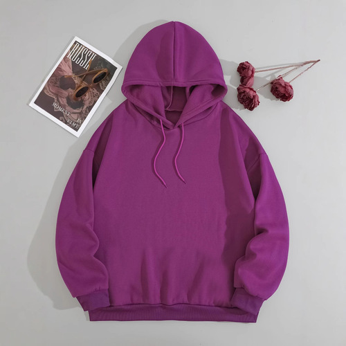 Cross-border Western and Eastern leisure fashion versatile hooded sweatshirt women's spring and autumn pure color long sleeve lined top women's in stock