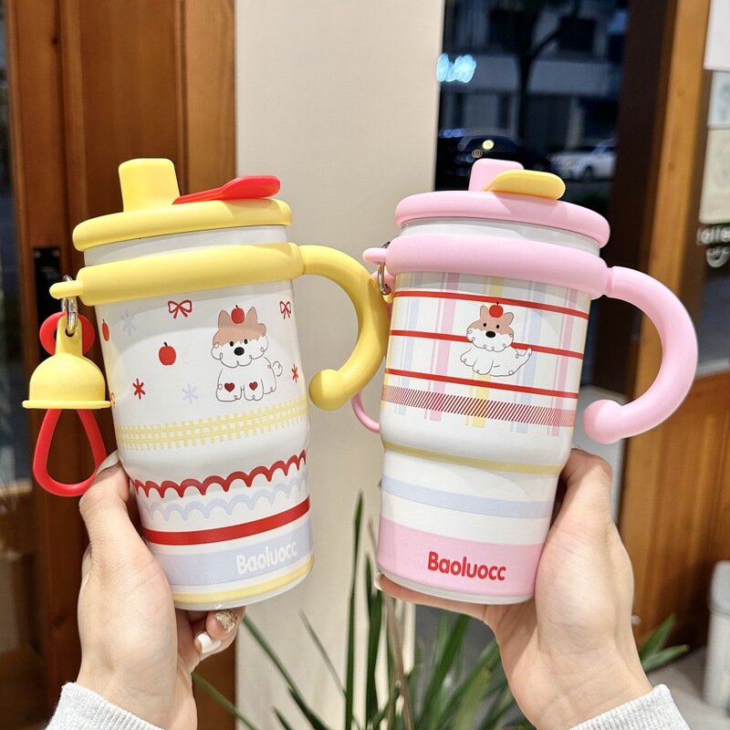 高颜值水杯女生陶瓷涂层内胆保温杯家用保冷咖啡杯双饮吸管杯子|undefined