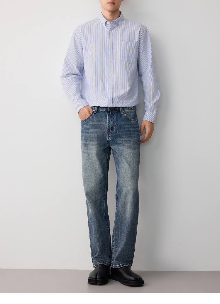 Áo sơ mi nam Oxford sọc xanh dài tay cotton — sọc xanh chi tiết 15