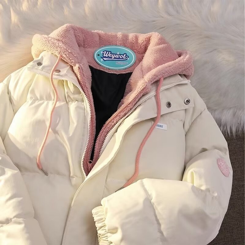 2025 New Winter Youth Hooded Fake Two-Piece Jacket Fashionable Versatile Casual Simple Cotton Jacket