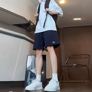 藏青色速干短裤男款夏季外穿美式篮球运动裤子冰丝休闲四五分泳裤