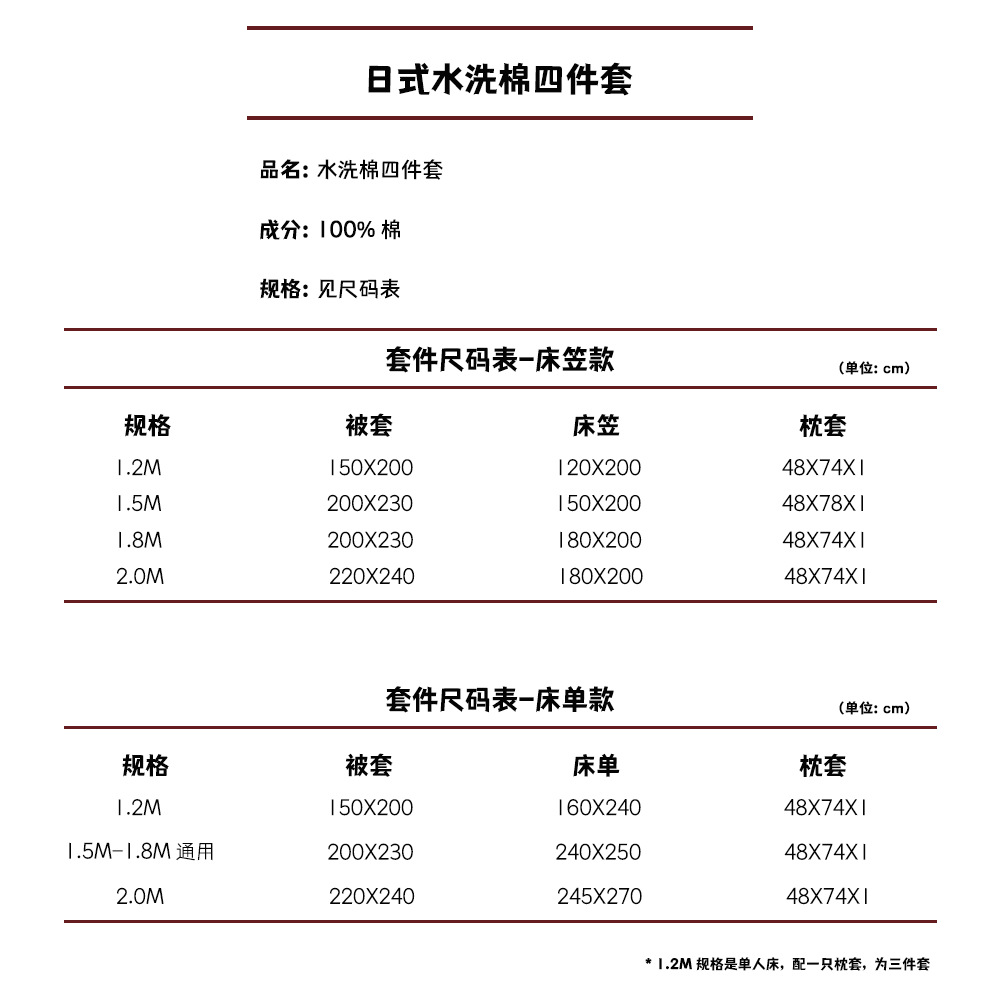 无印四件套尺码表模板B