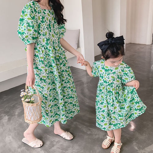Parent-child skirt, mother-daughter dress, western-style mid-length skirt, Korean style new summer dress, girl dress, parent-child dress, floral dress