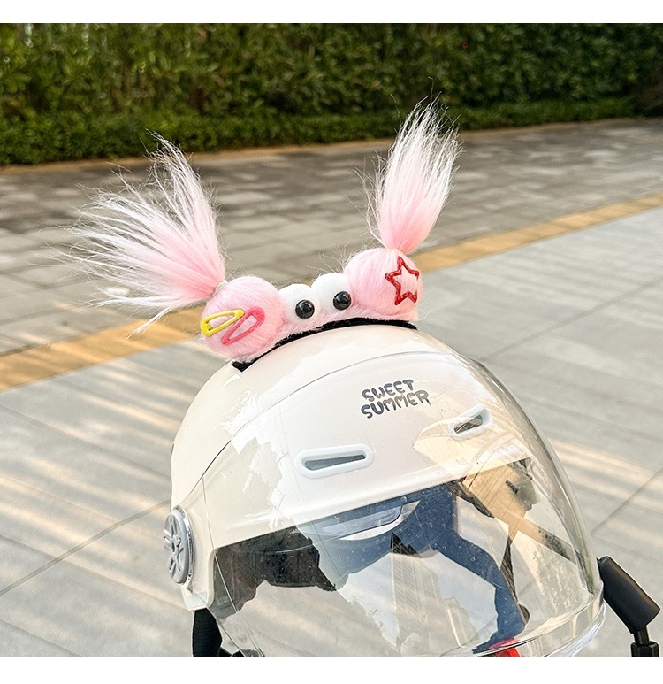 Helmet Decoration Braids Funny Plush Big Eye Helmet Top Accessories