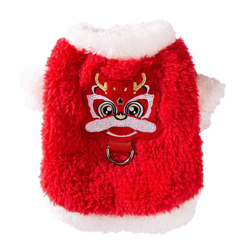 Año Nuevo rojo feliz Año Nuevo pegatinas de camisa de seda de dos patas perros pequeños que osos mascotas perros ropa de gato