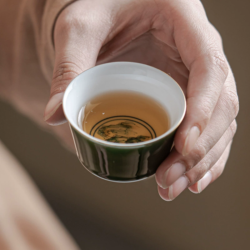 Nine craftsman's emerald emerald hand -painted cup original ore glaze ceramic kung fu tea set antique master cup single cup