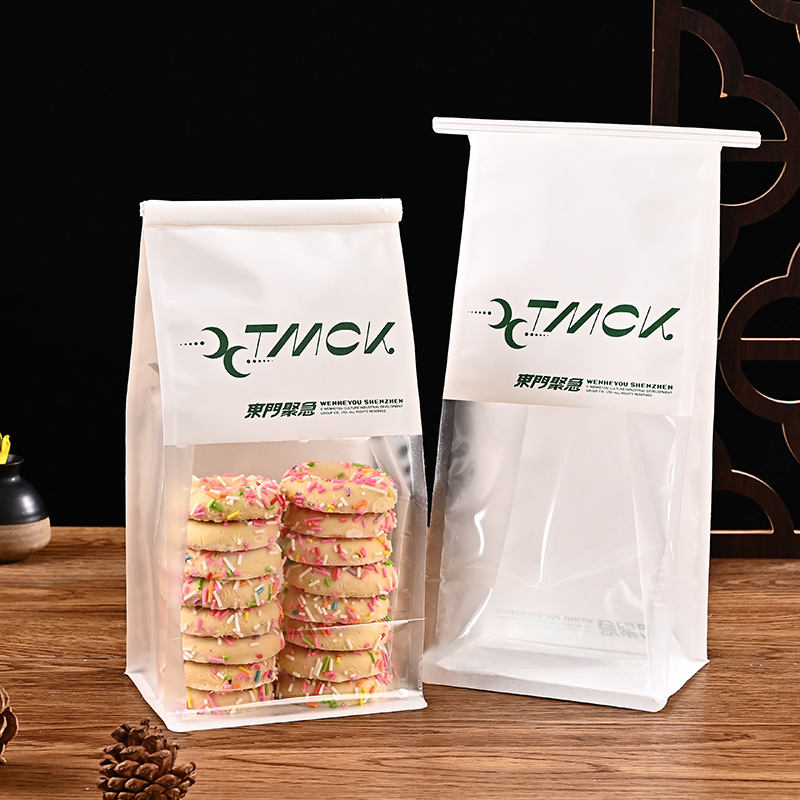 烘焙包装牛皮纸面包袋 开窗透明吐司袋批发西点打包淋膜防油纸袋