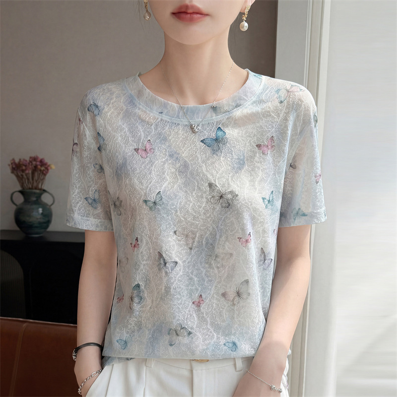 Summer Fashion Ink Wash Tie-Dye Thin Loose Round Neck Short-Sleeve Women's Comfortable Breathable Age-Reducing T-Shirt Top Wholesale Summer Fashion Ink Wash Tie-Dye Thin Loose Round Neck Short-Sleeve Women's Comfortable Breathable Age-Reducing T-Shirt Top Wholesale