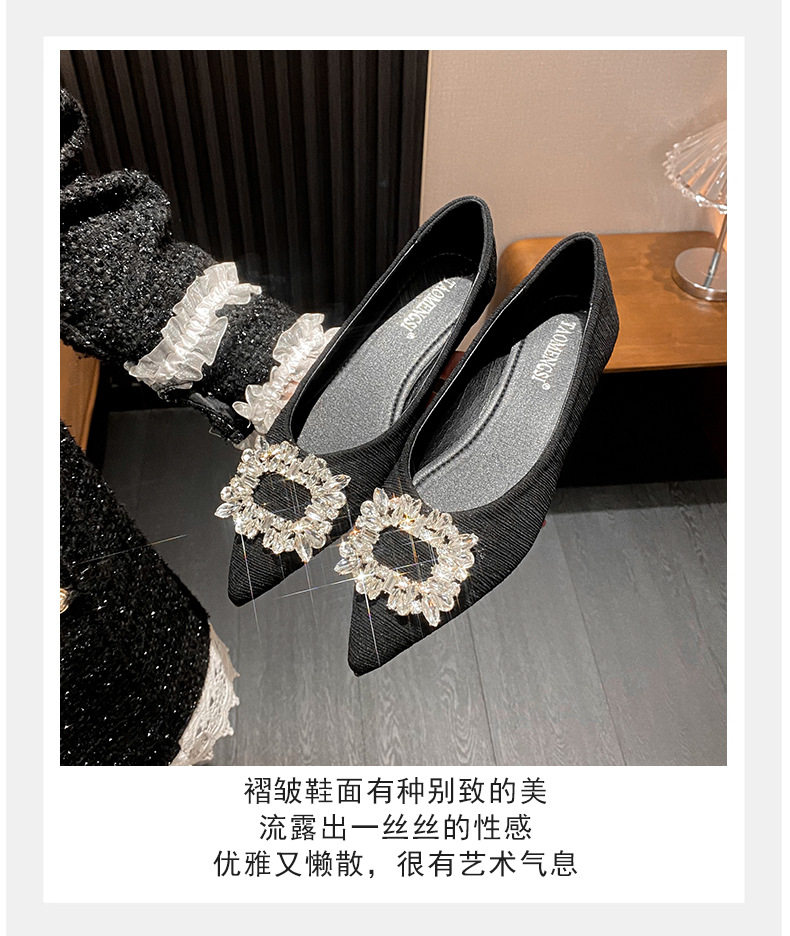 Giày búp bê nữ mũi nhọn gót thấp đính đá phối nơ, kiểu Pháp thanh lịch — Màu hồng, Màu mơ, Màu đen chi tiết 12