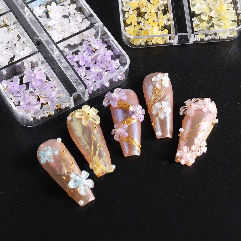 Чистая знаменитость Взрывные маленькие цветочные украшения Nail Art Пять лепестков Маленькие белые камелии для ногтей Свежие трехмерные ледяные цветы