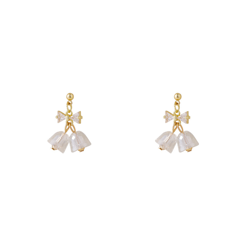 zircon bow bell fashion beautiful crystal orchid flower alloy earringspicture5