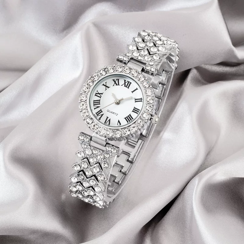 Fashionable bracelet, diamond quartz watch, diamond encrusted, wholesale