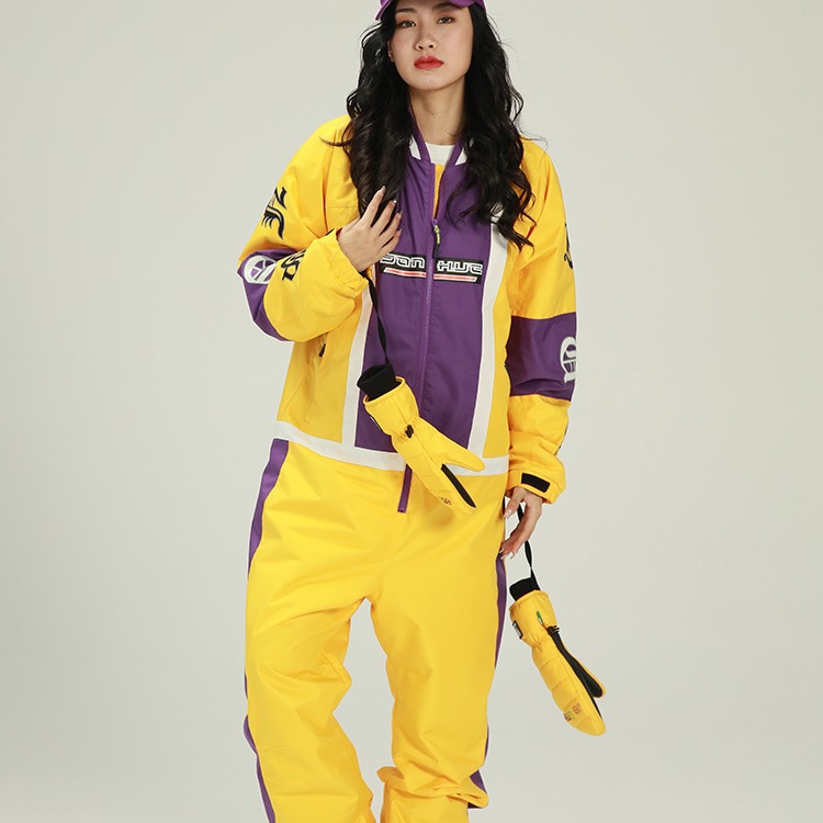 Jauns āra ziemas slēpošanas apģērbs viengabala pāris vēja necaurlaidīgs ūdensnecaurlaidīgs uzvalks modes silts un biezs sniega lauks_voghion.com