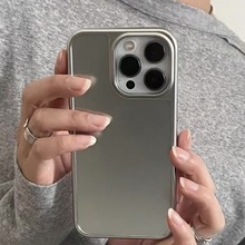 适用苹果16promax手机壳女iPhone17pro凹槽新款可滴胶简约13电镀
