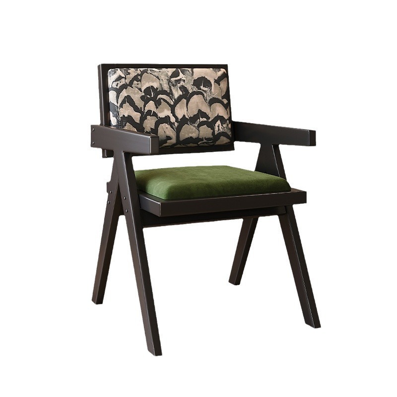 Silla de comedor silla de madera maciza para el hogar silla de respaldo de bolso suave retro francés silla de té con balcón silla de té antigua chandigarh