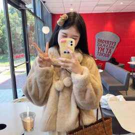 欧美仿水貂外套女士年轻时尚款千金风大衣2025新款环保毛皮草秋冬