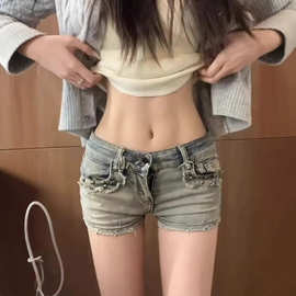 美式辣妹柳丁高腰牛仔超短裤女夏季新款修身显瘦包臀阔腿热裤子潮