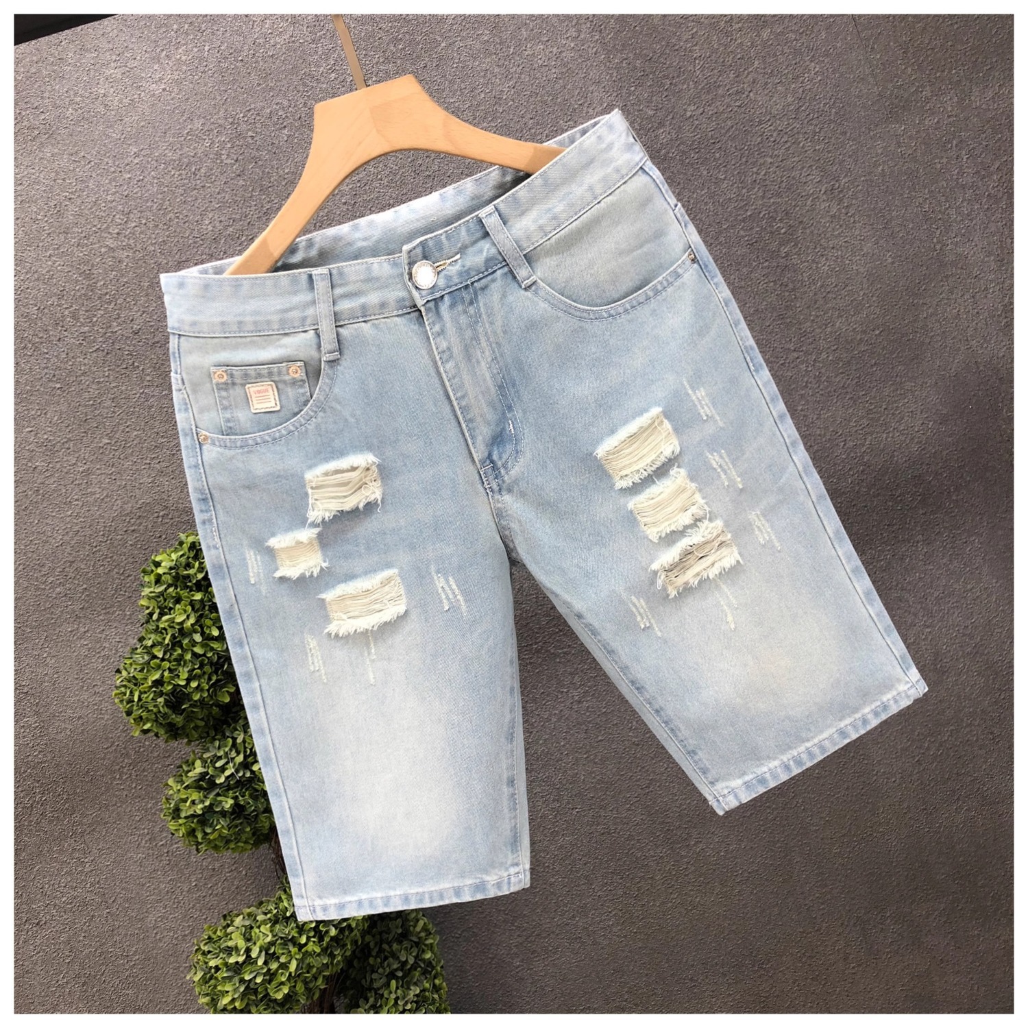 Men's Mid High Waist Denim Shorts Summer Thin Style Casual Loose Straight Leg Five Point Pants New_mkmklike.com