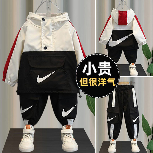 Children's clothing boys' suits autumn and winter  new baby and children's fashionable and stylish boys' velvet sports clothes trendy